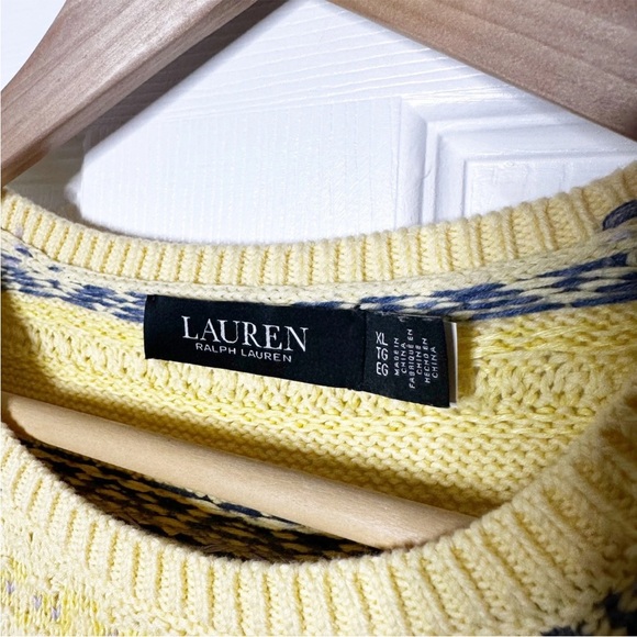 Lauren Ralph Lauren Yellow Fair Isle Knit Puff Sleeve Sweater Top Preppy Size XL - Picture 6 of 9